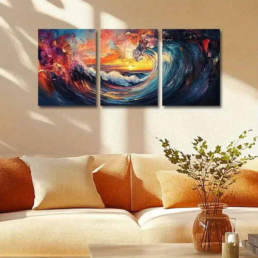 3pcs Vibrant Sea wave Design Metal Print Ready to Hang Art