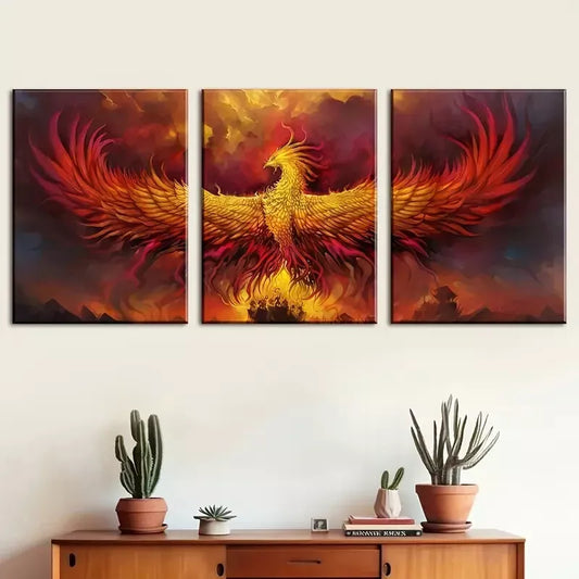3pcs The Mythological Creature of Fire Phoenix Wall Art Set Canvas Framed 40x60cm - High Quality Print 100% Australian Made Wall Canvas Ready to Hang
