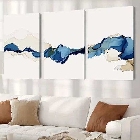 3pcs Blue and Brown Watercolor Paintings Canvas Framed 40x60cm - High Quality Print 100% Australian Made Wall Canvas Ready to Hang