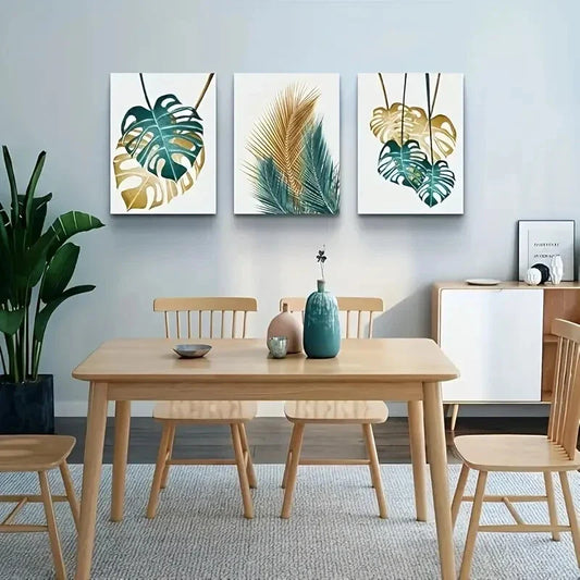 3pcs Kitchen Decoration Leaves Metal Print Ready to Hang Art