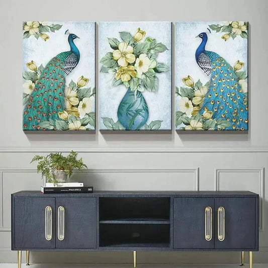 3pcs Modern Pea Rooster Animal Metal Print Ready to Hang Art