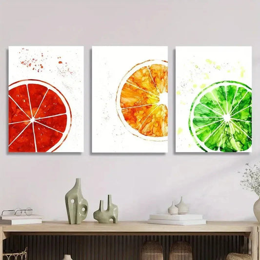 3pcs Bloody oranges, watercolor style orange slice Metal Print Ready to Hang Art