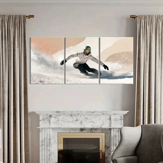 3pcs Snowboard Action Scene with Dynamic Movement Metal Print Ready to Hang Art