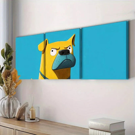 3pcs Modern Art Deco Yellow Dog Canvas Wall Art Set Canvas Framed 40x60cm - High Quality Print 100% Australian Made Wall Canvas Ready to Hang