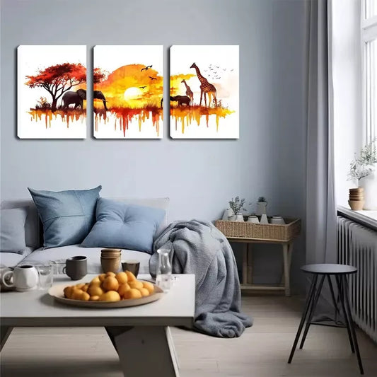 3pcs Grassland Animals, Oil Painting Wall Art Set Canvas Framed 40x60cm - High Quality Print 100% Australian Made Wall Canvas Ready to Hang