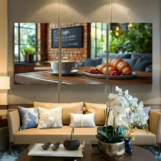 3pcs Coffee and Croissant French Cafe Inspired Metal Print Ready to Hang Art