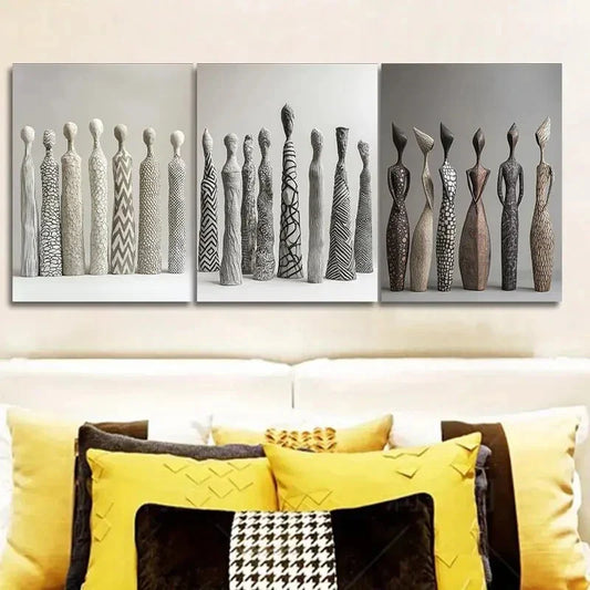 3pcs Ceramic Figurines Wall Art Set Canvas Framed 40x60cm - High Quality Print 100% Australian Made Wall Canvas Ready to Hang