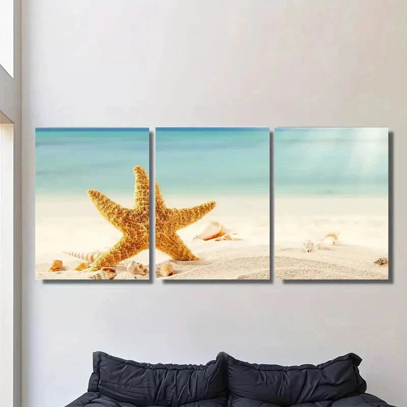 3pcs Beach Starfish Metal Print Ready to Hang Art