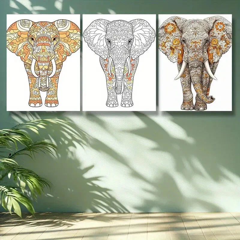 3pcs Stylized elephant Wall Art Painting Wall Art Set Canvas Framed 40x60cm -High Quality Print 100% Australian Made Wall Canvas Ready to Hang