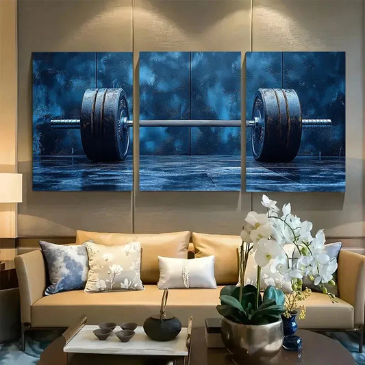 3pcs Barbell Opulent Gym Weightlifting Design Metal Print Ready to Hang Art