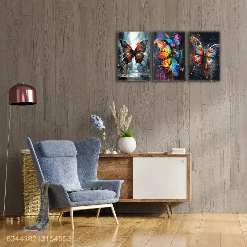 3pcs Environment Butterfly Decoration Poster Metal Print Ready to Hang Art