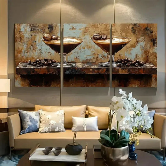 3pcs Rustic Coffee Espresso Martini Metal Print Ready to Hang Art