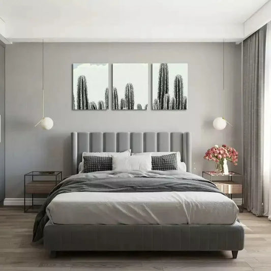 3pcs Cactus Black & White Abstract Canvas Framed 40x60cm - High Quality Print 100% Australian Made Wall Canvas Ready to Hang