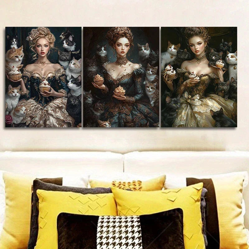 3pcs Abstract Modern Queen Cats Animal Metal Print Ready to Hang Art