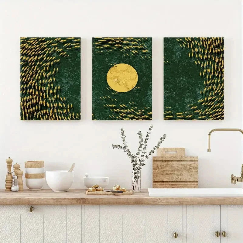 3pcs Neo-Chinese Style Abstract Sea view Metal Print Ready to Hang Art