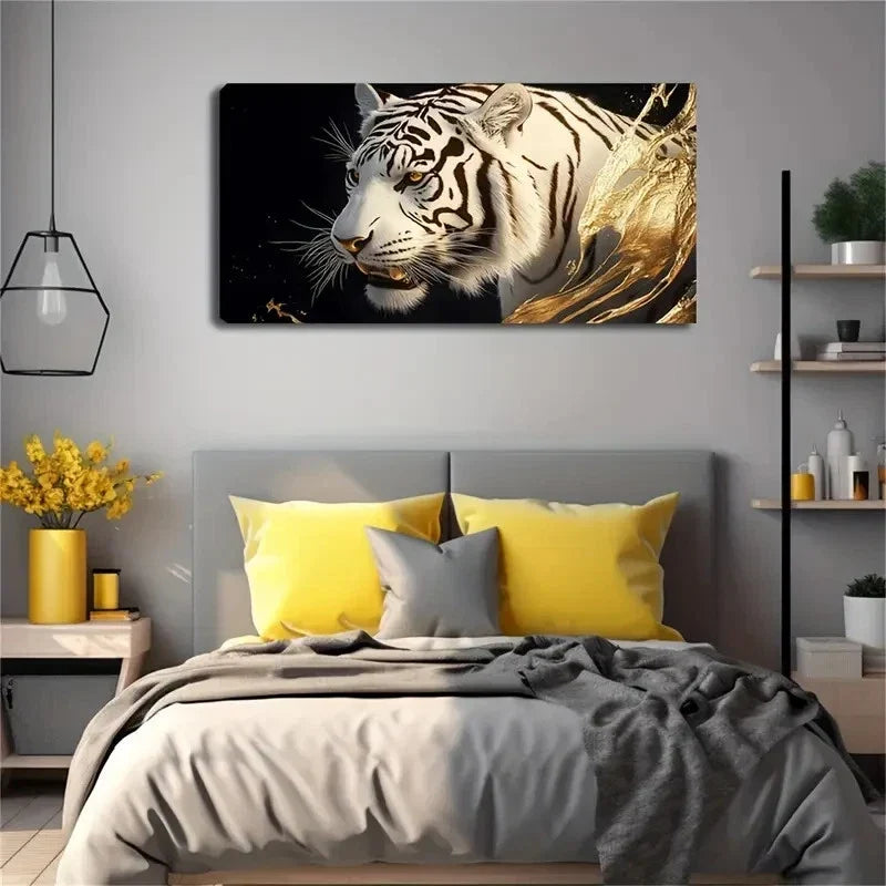 White Tiger Fur White Abstract Wall Art Canvas Office Home Room Framed 120x60cm
