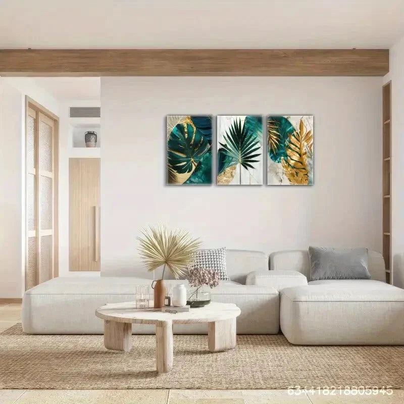3pcs Abstract Monstera Leaf Art, Monstera in Olive Metal Print Ready to Hang Art