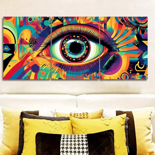 3pcs Featuring Psychedelic Rainbow Eyes, Wall Art Set Canvas Framed 40x60cm - High Quality Print 100% Australian Made Wall Canvas Ready to Hang