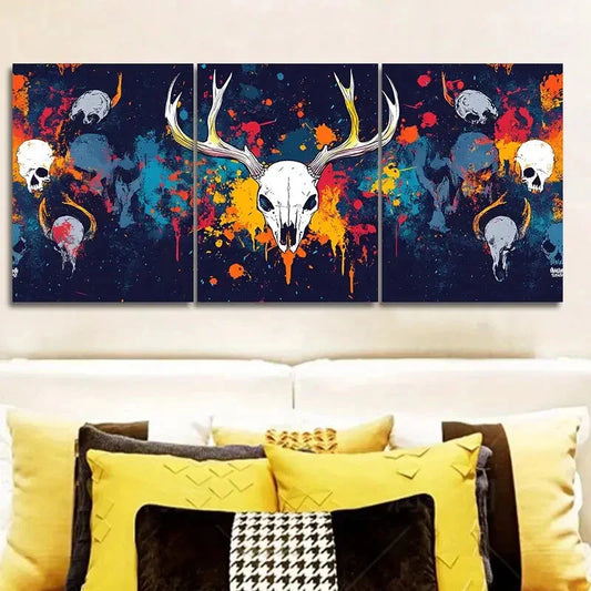 3pcs A pattern of skulls and bison horns Wall Art Set Canvas Framed 40x60cm - High Quality Print 100% Australian Made Wall Canvas Ready to Hang