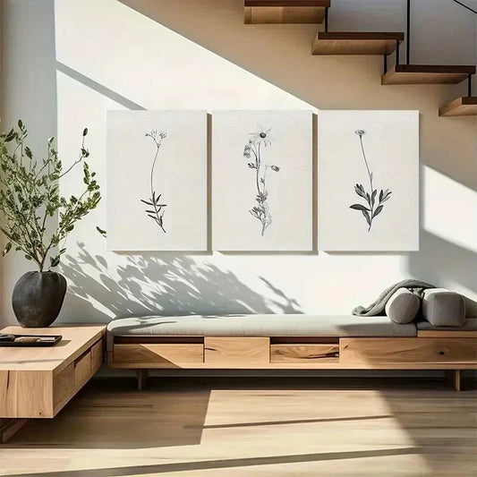 3pcs Vintage Botanical Sketch Neutral Decor Metal Print Ready to Hang Art