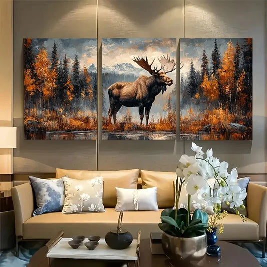 3pcs Majestic Moose in Autumn Metal Print Ready to Hang Art