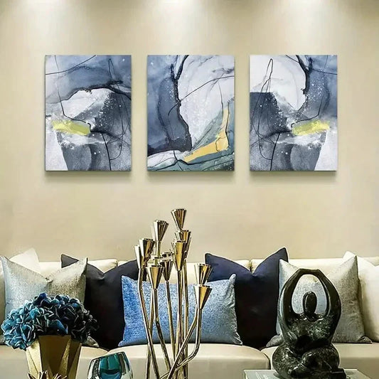 3pcs Black and White Gray Abstract Metal Print Ready to Hang Art