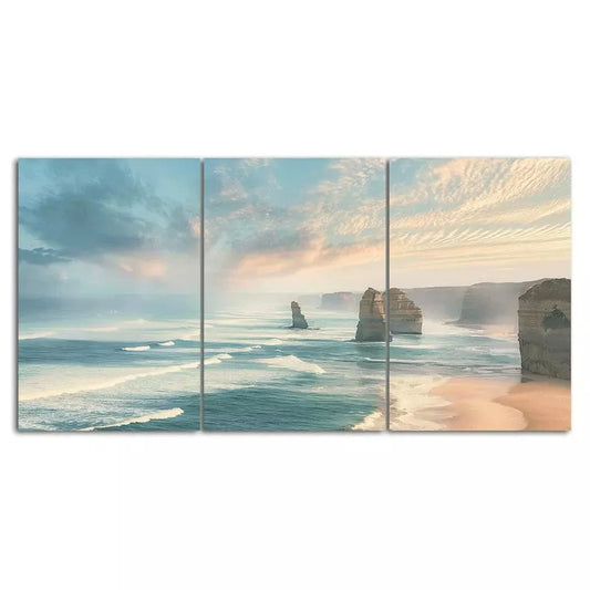 Peaceful Ocean Coastal Landscape 3 Piece Canvas Framed 40x60cm - High Quality Print 100% Australian Made Wall Canvas Ready to Hang