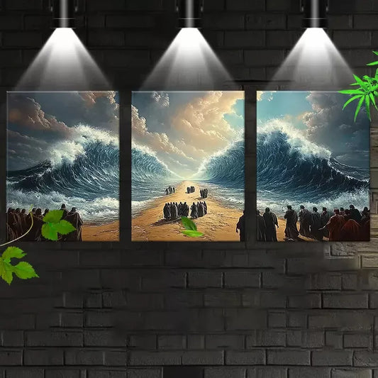 3pcs Ancient Beautiful Sea Division with People Wall Art Set Canvas Framed 40x60cm - High Quality Print 100% Australian Made Wall Canvas Ready to Hang