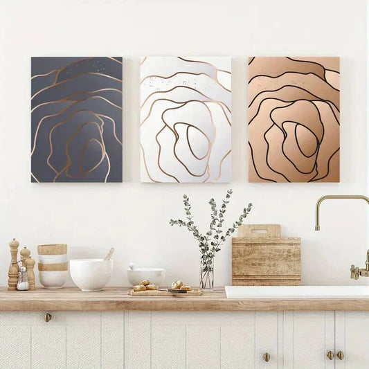 3pcs Abstract with Rose & Swirl Designs Metal Print Ready to Hang Art