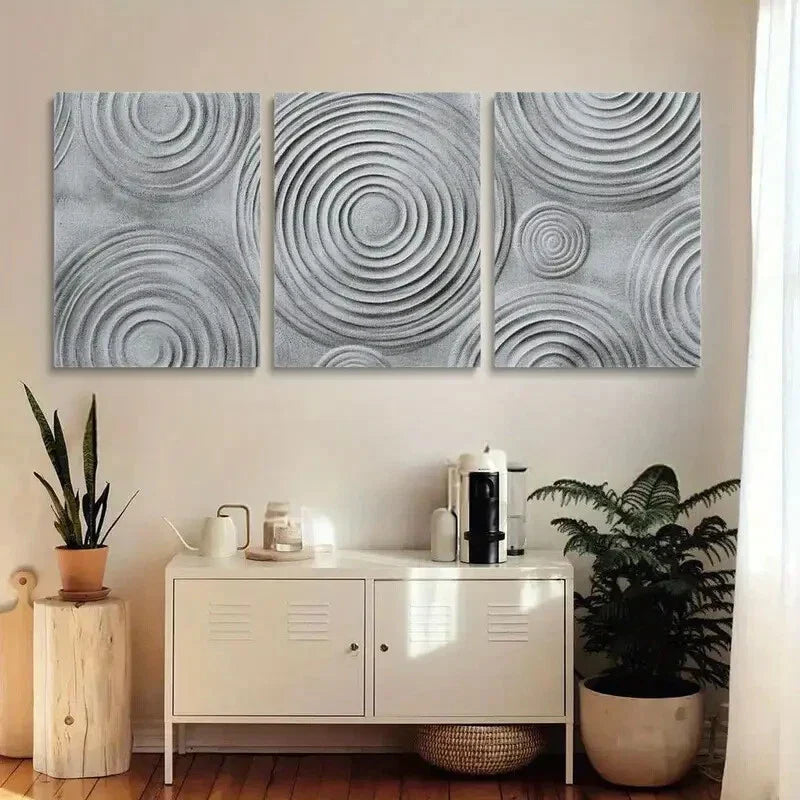 3pcs Abstract Gray Circles Metal Print Ready to Hang Art