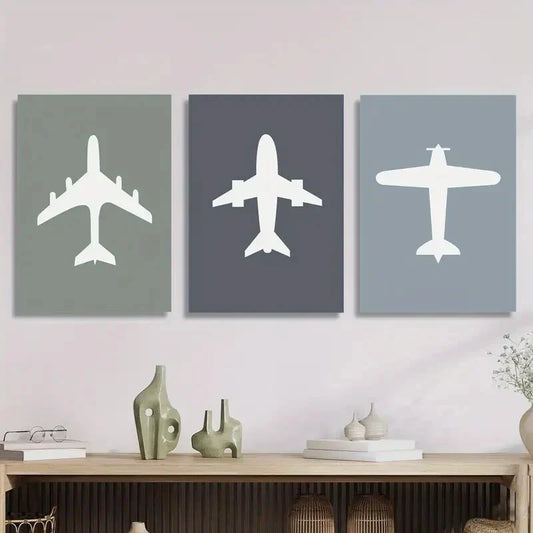 3pcs Airplane color filled icon, aviation Metal Print Ready to Hang Art
