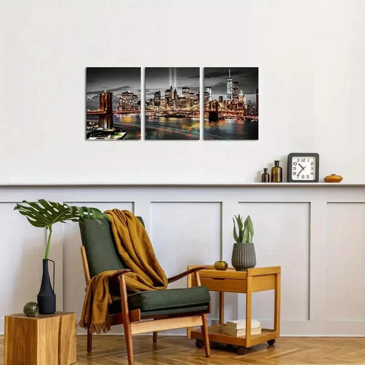 3pcs Black & White Modern Night View Metal Print Ready to Hang Art