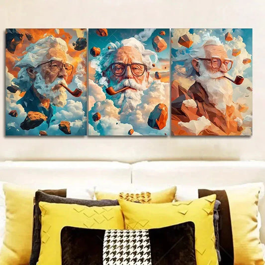 3pcs Clay old man Wall Art Set Canvas Framed 40x60cm - High Quality Print 100% Australian Made Wall Canvas Ready to Hang