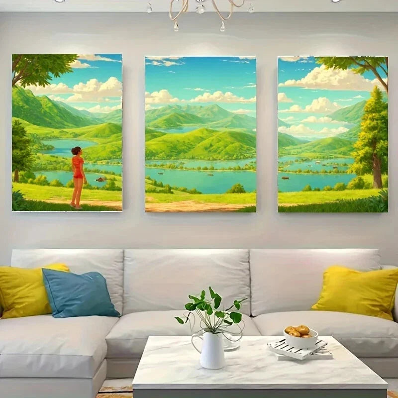 3pcs A Serene Landscape Featuring Majestic White Metal Print Ready to Hang Art