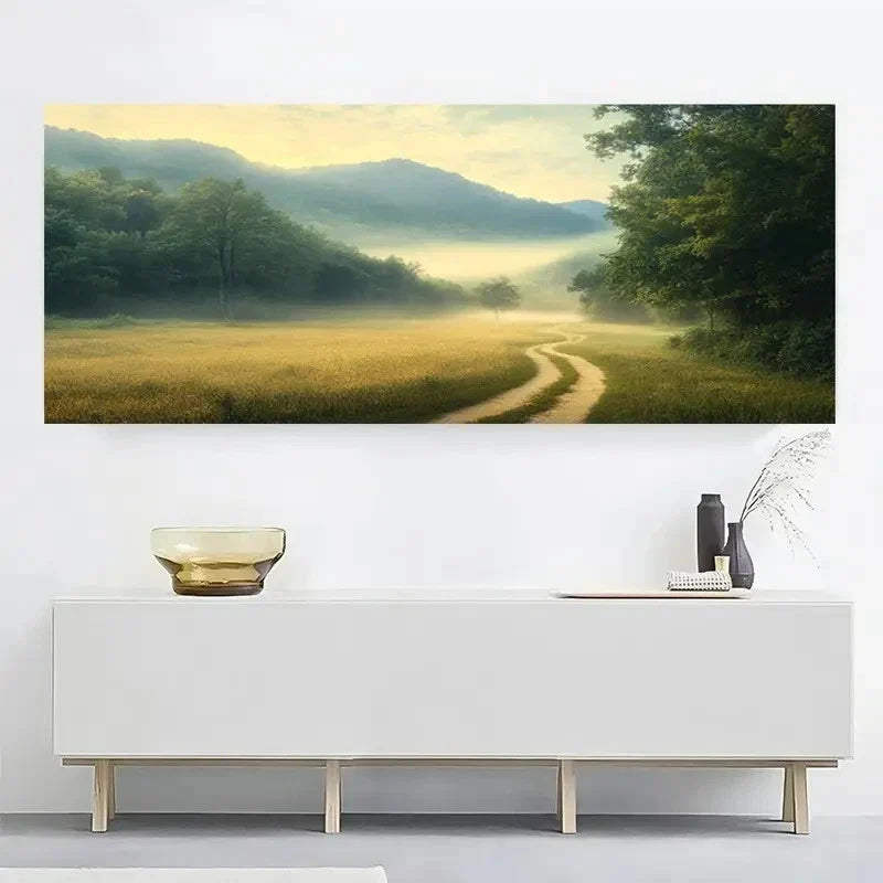 Alone Pathway Forest Nature Wall Art Canvas Office Home Room Framed 80x45cm