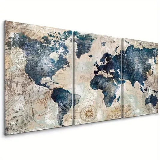 3pcs Abstract Map Decorative Modern Art Canvas Framed 40x60cm - High Quality Print 100% Australian Made Wall Canvas Ready to Hang