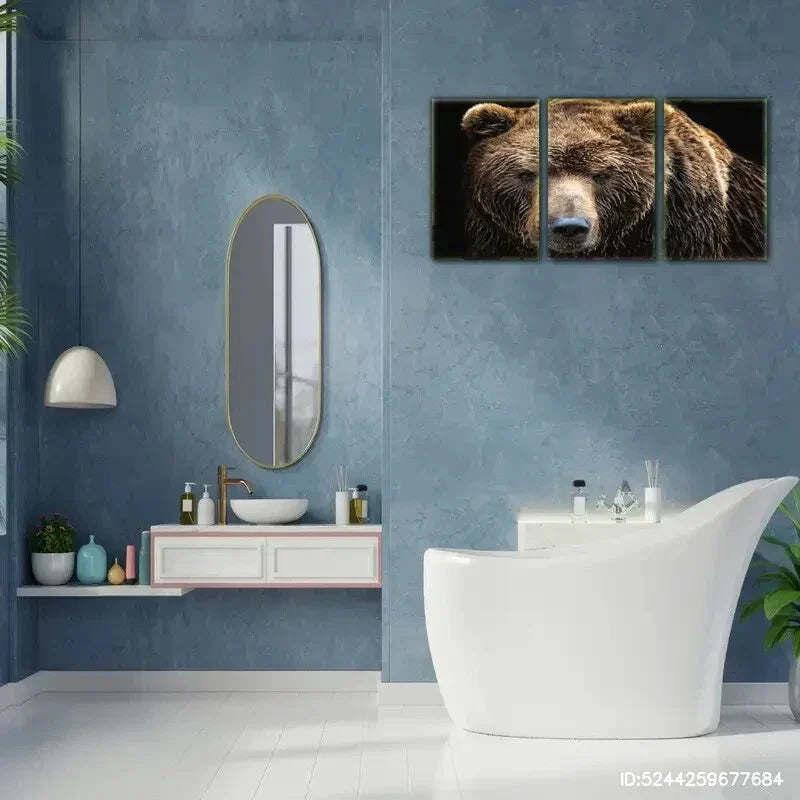 3pcs Set Brown Bear Grizzly Bear Animal Portrait Metal Print Ready to Hang Art