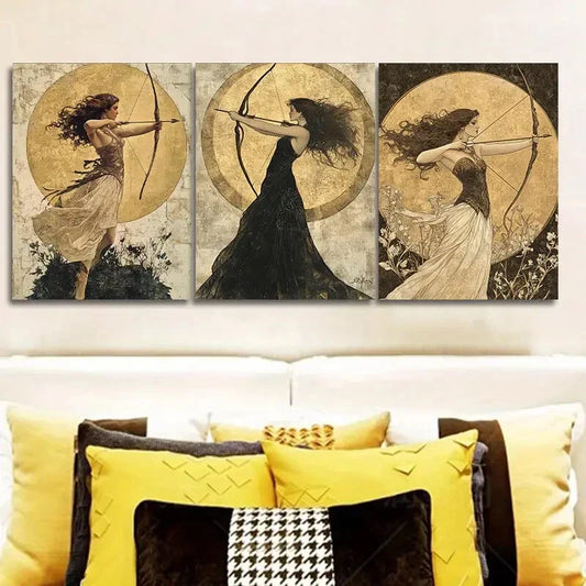 3pcs The girl with the bow and arrow Wall Art Set Canvas Framed 40x60cm - High Quality Print 100% Australian Made Wall Canvas Ready to Hang