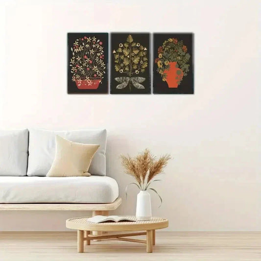 3pcs Orange Vase Floral Print Botanical Metal Print Ready to Hang Art