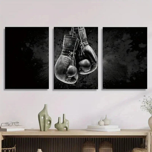 3pcs Art Deco Boxing Gloves Metal Print Ready to Hang Art