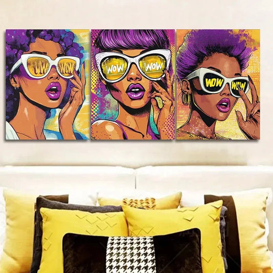 3pcs Surprised girl poster Wall Art Set Canvas Framed 40x60cm - High Quality Print 100% Australian Made Wall Canvas Ready to Hang