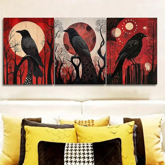 3pcs The psychic crow Wall Art Set Canvas Framed 40x60cm - High Quality Print 100% Australian Made Wall Canvas Ready to Hang