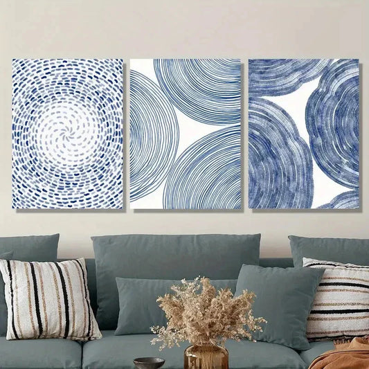 3pcs Circular Ethnic Patterns, Dots, Lines, Metal Print Ready to Hang Art