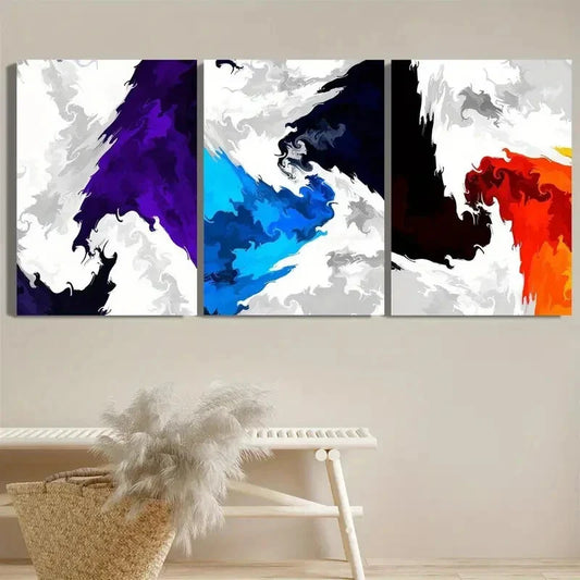 3pcs Vibrant Abstract Colorful Ink Border Wall Art Set Canvas Framed 40x60cm - High Quality Print 100% Australian Made Wall Canvas Ready to Hang