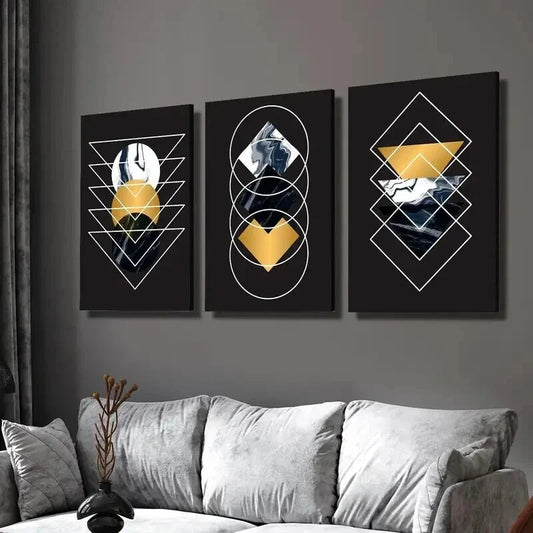 3pcs Geometric Golden Circle Triangle Wall Art Set Canvas Framed 40x60cm - High Quality Print 100% Australian Made Wall Canvas Ready to Hang
