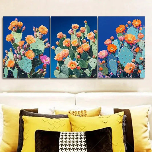3pcs Night Cactus Blue sky Wall Art Set Canvas Framed 40x60cm - High Quality Print 100% Australian Made Wall Canvas Ready to Hang