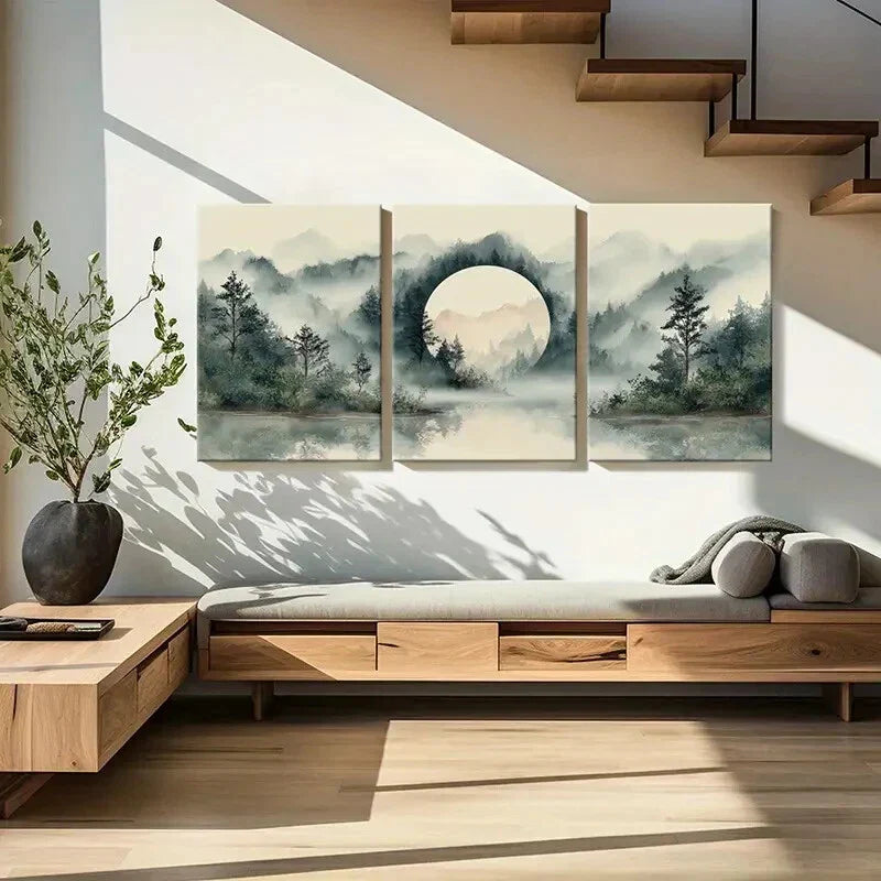 3pcs Moonlit Forest Reflection Serene Landscape Metal Print Ready to Hang Art