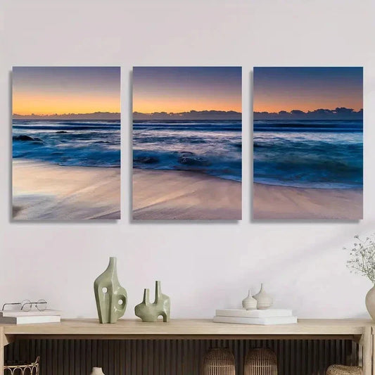 3pcs Gorgeous beach sunset modern Metal Print Ready to Hang Art