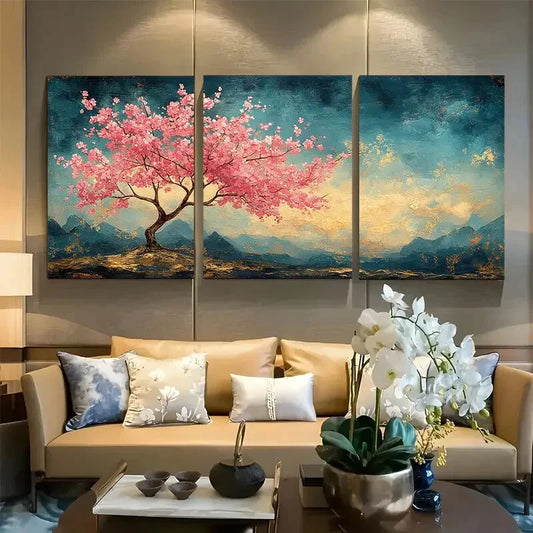 3pcs Surreal Cherry Tree Illustration Metal Print Ready to Hang Art
