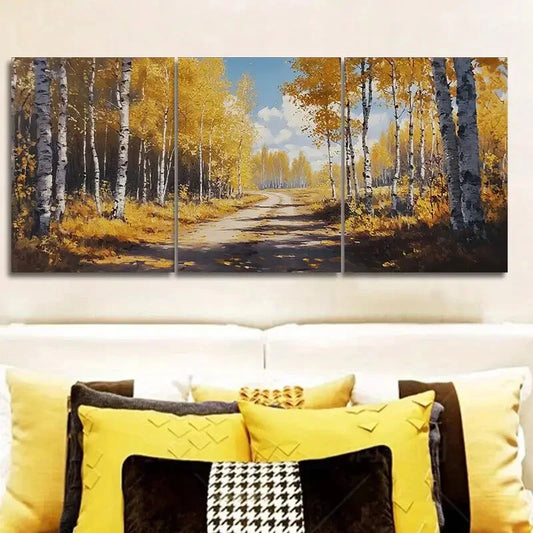 3pcs Birch forest in autumn Painting Wall Art Set Canvas Framed 40x60cm - High Quality Print 100% Australian Made Wall Canvas Ready to Hang